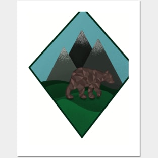 Geometric Bear and Mountains Posters and Art